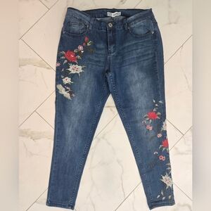 Sandpiper Floral Bird Embroidered High Rise Skinny Ankle Womens Jeans Size 14